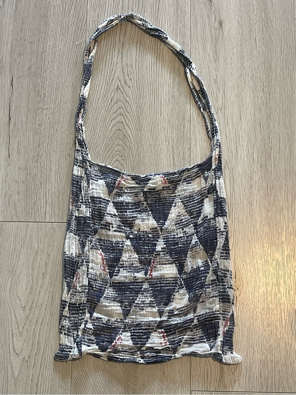 Free People Fabric Tote Bag - Cream & Navy Stamped Triangles